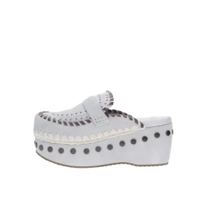 Mou Ciabatta Clog Leather Overstichingated