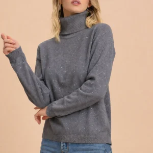 Maglione dolcevita con micro paillettes
