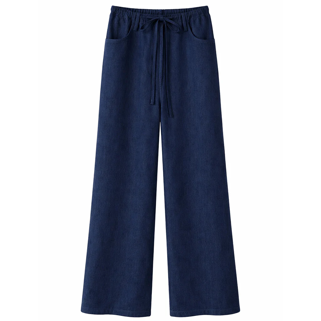 Pantalone Donna Palazzo in Denim con Coulisse – Blu - immagine 2
