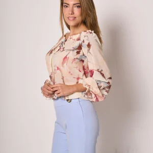 Blusa donna fantasia floreale con maniche a 3/4