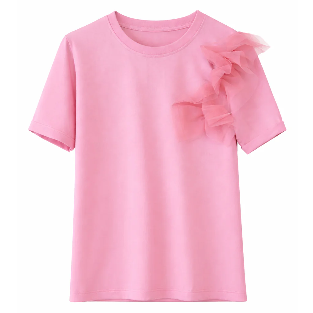 T-shirt con Dettaglio Tulle – Rosa - immagine 2