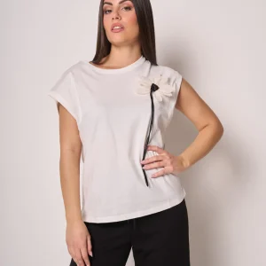 T-shirt donna con fiore applicato