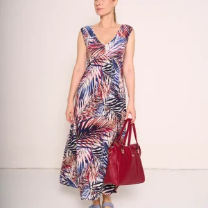 Abito lungo tropical chic con scollo a V