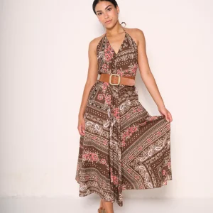 Abito midi boho chic con stampa floreale