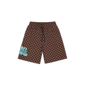 BERMUDA SPRAYGROUND A SCACCHI MARRONI CON STAMPA ORSO