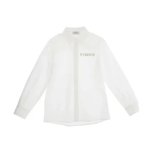 CAMICIA BIANCA CON LOGO IN BORCHIE ORO PINKO