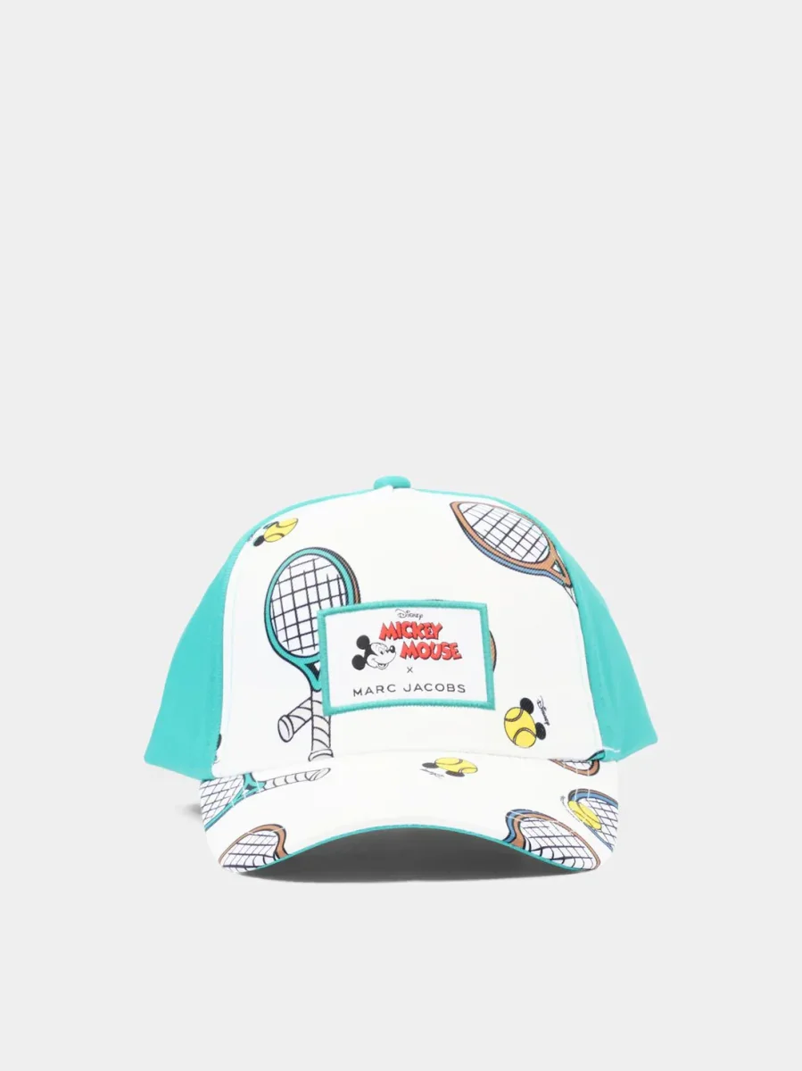 CAPPELLO VERDE ACQUA E BIANCO CON STAMPA MARC JACOBS