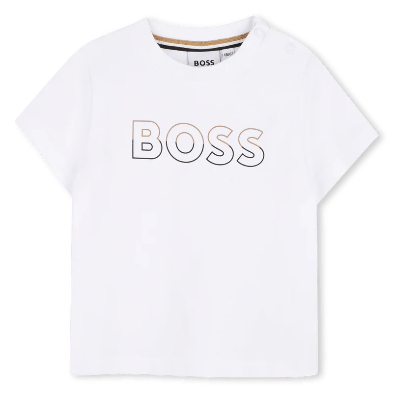 COMPLETO T-SHIRT BIANCA + BERMUDA NERO CON LOGO BEIGE-NERO BOSS - immagine 4