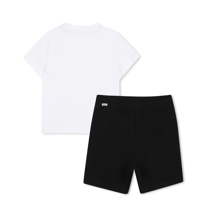 COMPLETO T-SHIRT BIANCA + BERMUDA NERO CON LOGO BEIGE-NERO BOSS - immagine 3