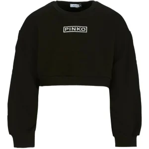 FELPA CROPPED NERA CON LOGO BIANCO PINKO