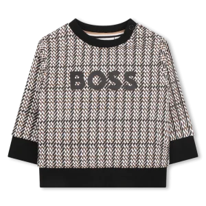 FELPA GIROCOLLO TRICOLORE CON LOGO NERO HUGO BOSS