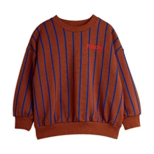 FELPA MARRONE A RIGHE BLU CON LOGO ROSSO MINI RODINI
