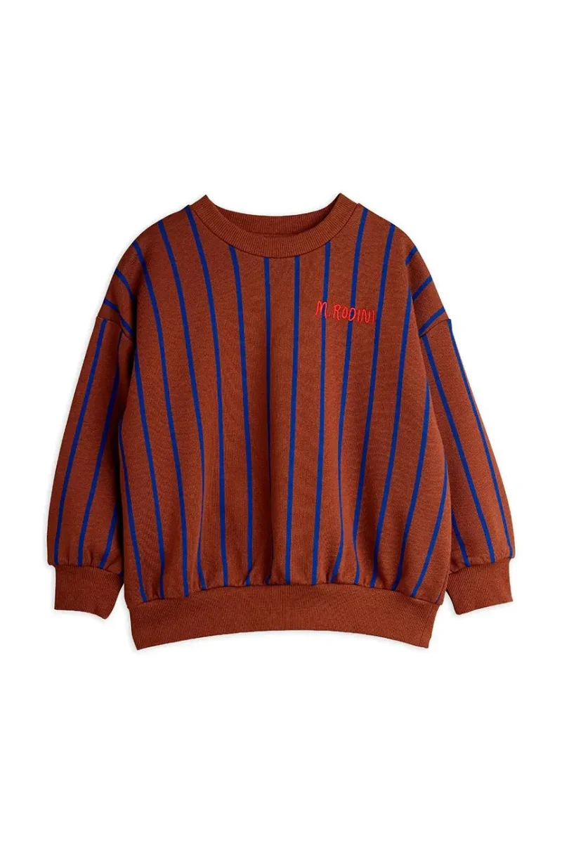 FELPA MARRONE A RIGHE BLU CON LOGO ROSSO MINI RODINI