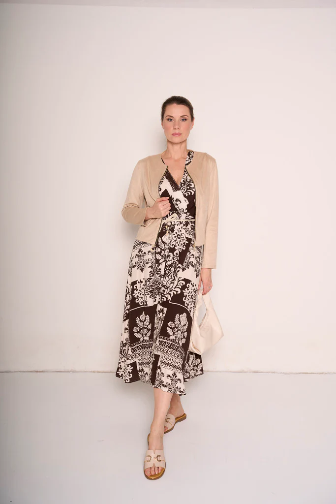 Giacca scamosciata beige con zip - immagine 4