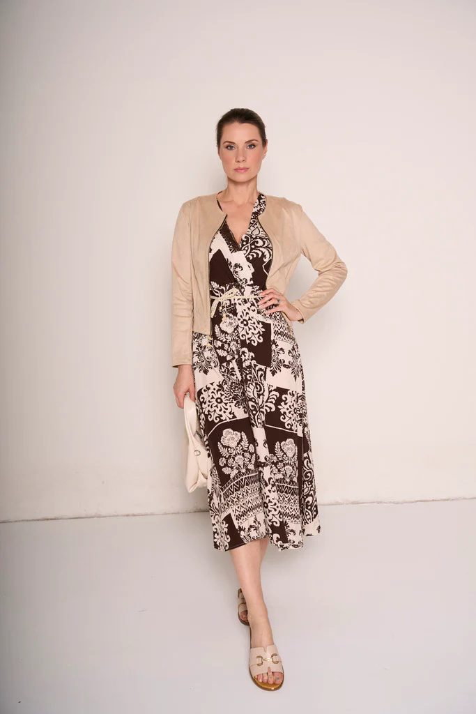 Giacca scamosciata beige con zip - immagine 3