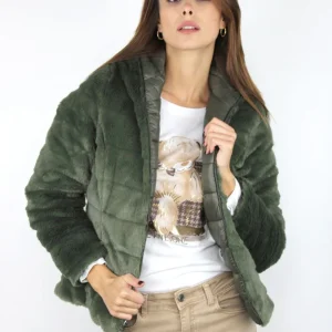 Giubbotto reversibile in pelliccia e nylon imbottito