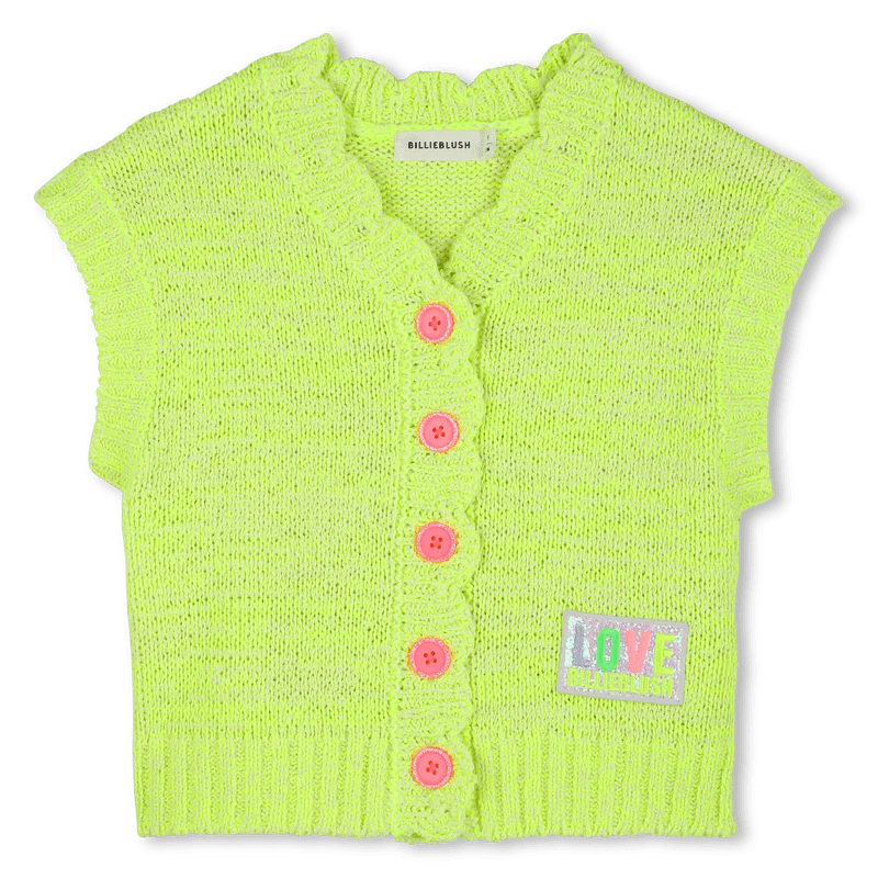 GILET IN MAGLIA VERDE LIME CON BOTTONI ROSA FLUO BILLIEBLUSH