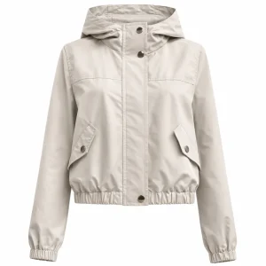 Giacca Donna Cropped con Cappuccio e Tasche