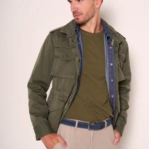 Giubbotto sahariana verde militare con coulisse e spalline