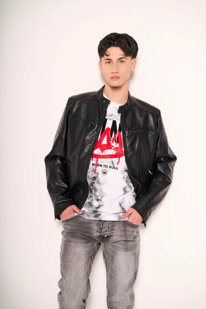 Giacca chiodo in ecopelle nera uomo