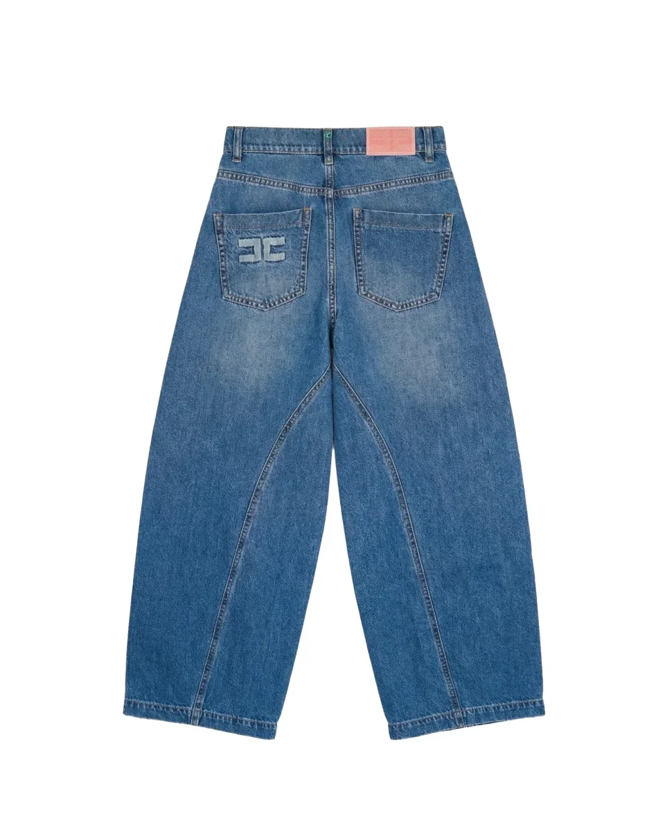 JEANS WIDE-LEG CON LOGO IN RILIEVO SUL RETRO ELISABETTA FRANCHI - immagine 3