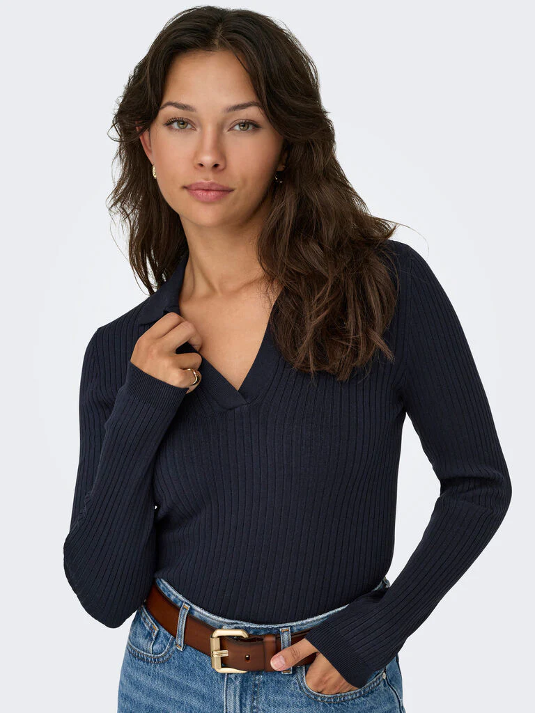 Maglia donna a costine con scollo a V - immagine 5