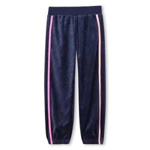 PANTALONE IN VELLUTO BLU CON BANDE ROSA BILLIEBLUSH