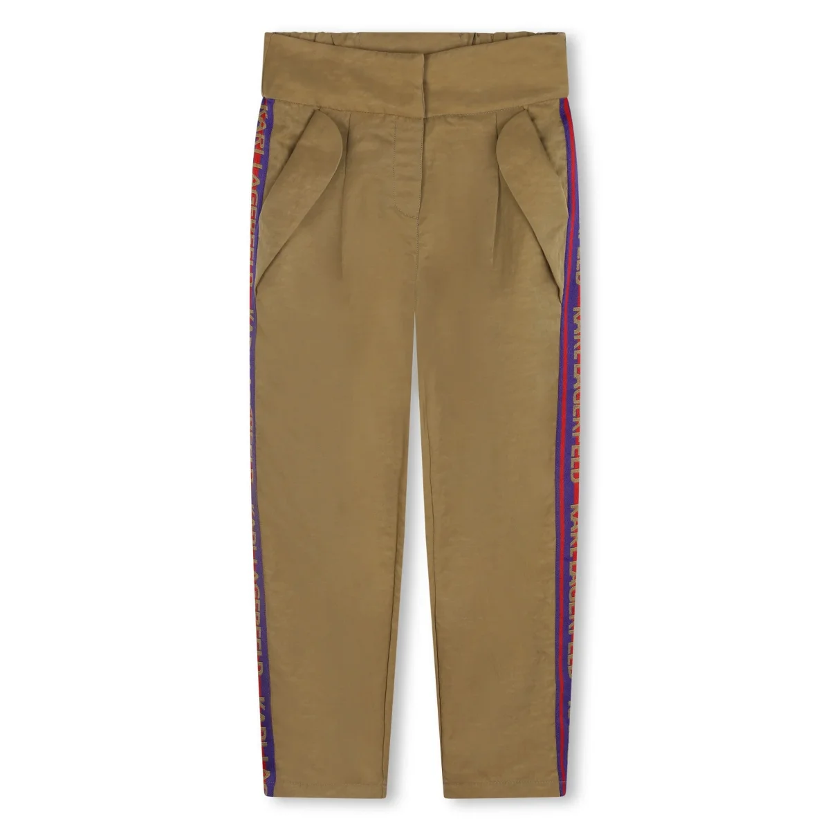 PANTALONI BEIGE CON BANDE A RIGHE KARL LAGERFELD - immagine 2