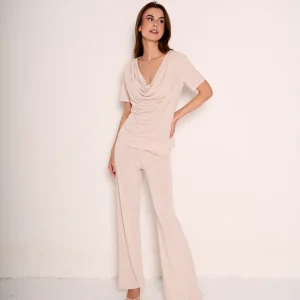 Pantalone con risvolto in vita e strass