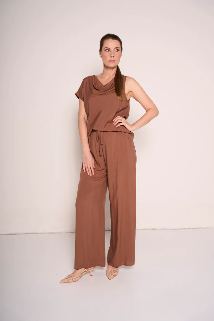 Pantaloni cioccolato a gamba larga - immagine 3