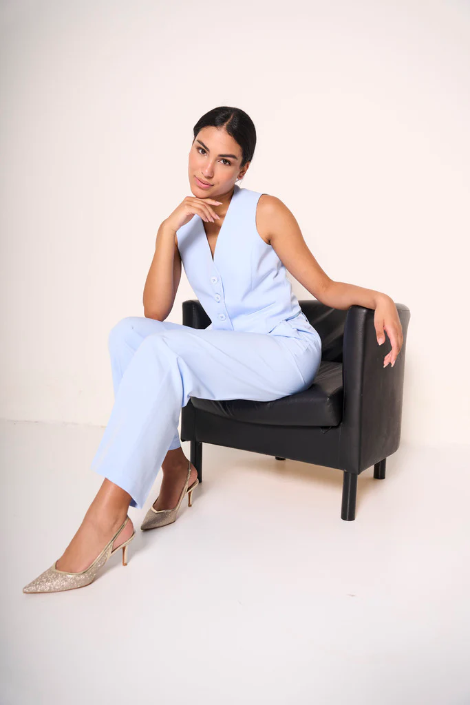 Pantaloni eleganti larghi azzurri - immagine 4