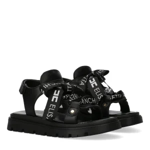 SANDALO CON LACCI IN RASO NERO CON LOGO BIANCO ELISABETTA FRANCHI