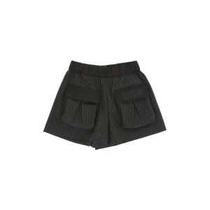 SHORTS NERO/GRIGIO A RIGHE CON TASCHE SUL DAVANTI CON LOGO NERO DONDUP