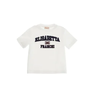 T-SHIRT AVORIO/RICAMO NAVY-ROUGE NOIR ELISABETTA FRANCHI