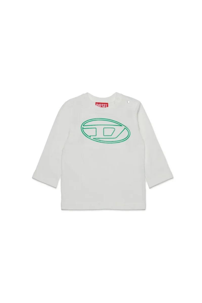 T-SHIRT BIANCA MANICA LUNGA CON LOGO VERDE DIESEL - immagine 2