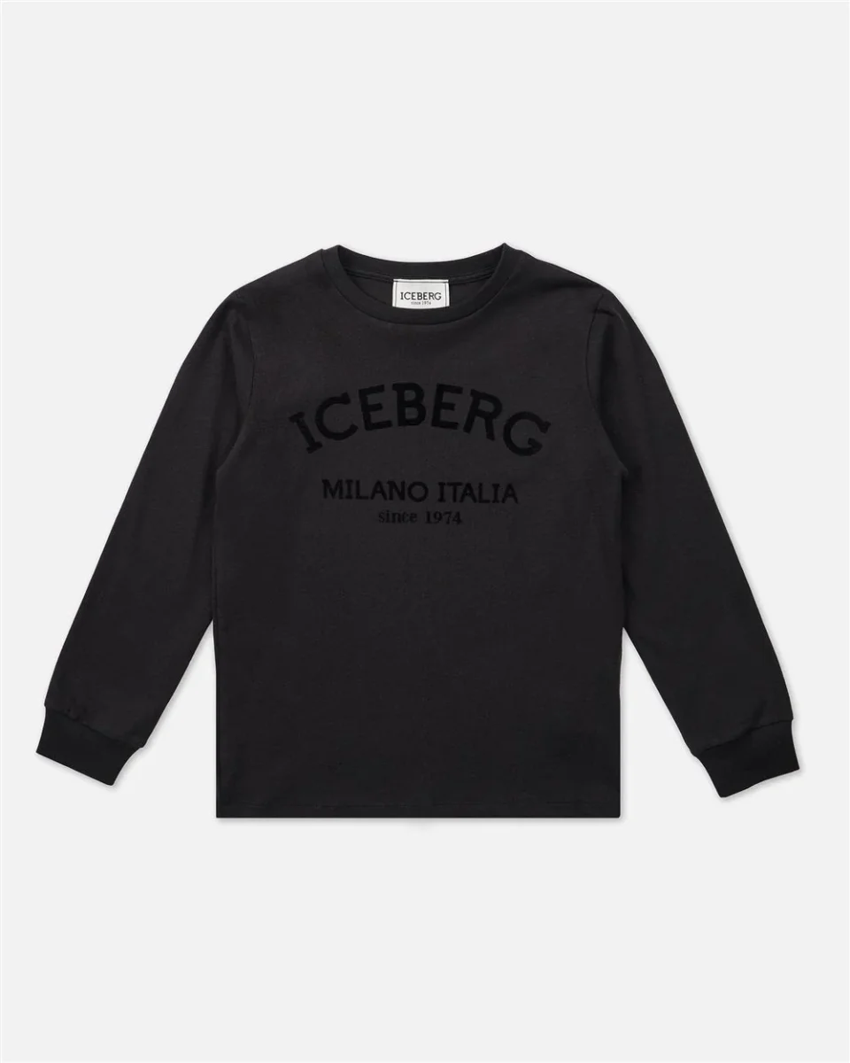 T-SHIRT NERA A MANICHE LUNGHE CON LOGO ICEBERG - immagine 2