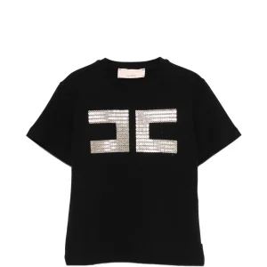 T-SHIRT NERA CON LOGO IN PAILLETTES ORO  ELISABETTA FRANCHI