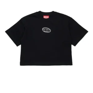 T-SHIRT NERA CROPPED CON LOGO BIANCO